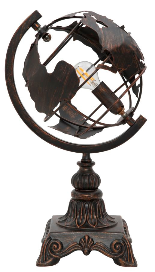 Industriel bordlampe i jern, globus-design  -  24x20x40 cm