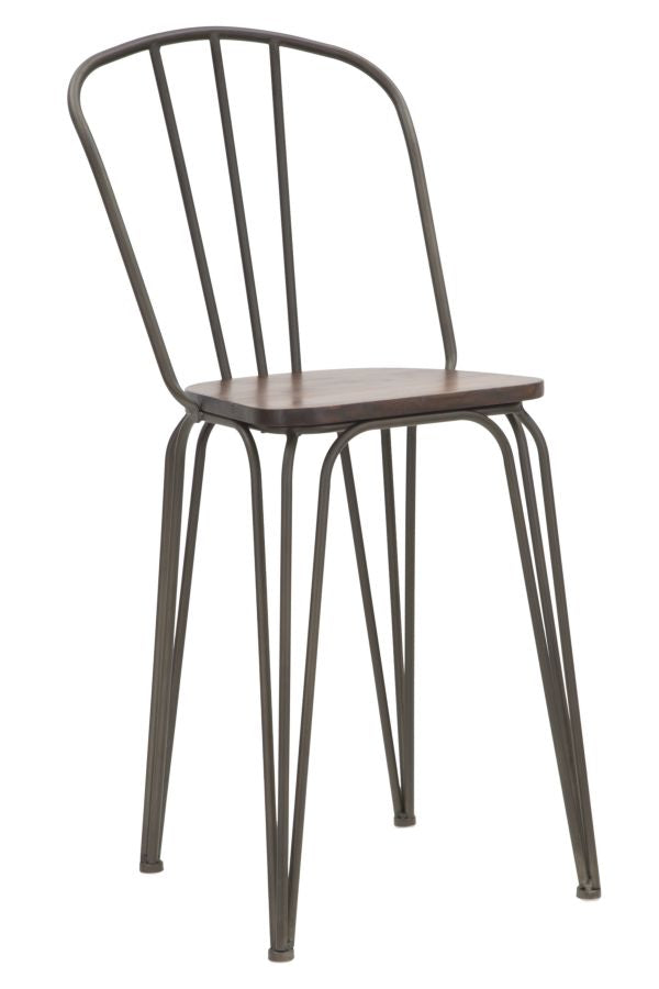 Industriel stol i metal og træ  -  54x45x102 cm