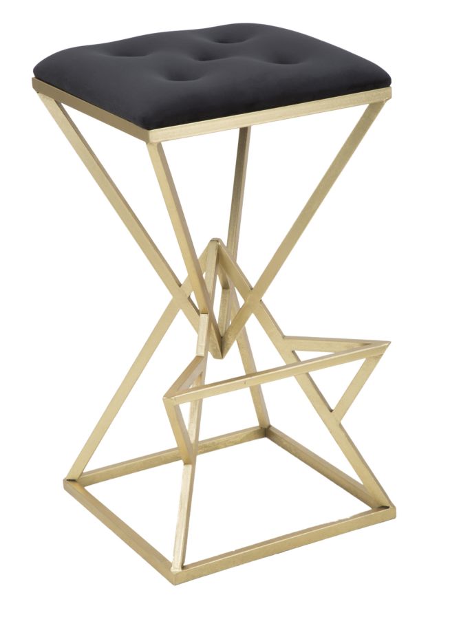 Glam barstol i guldfarve, jern/glas  -  40x40x75 cm