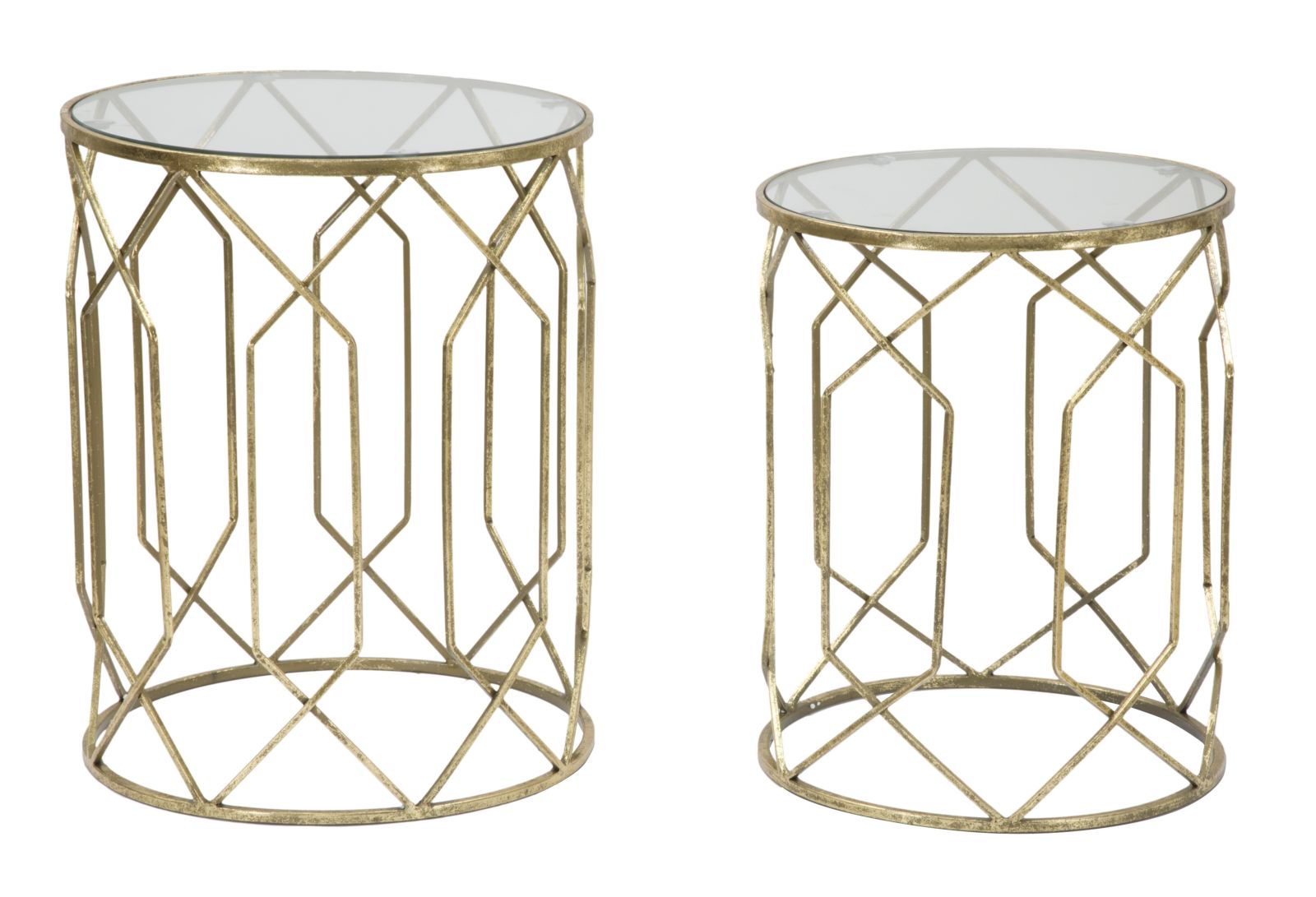 Glam borde i guldfarve, metal og glas  -  42x53 og 38x47 cm