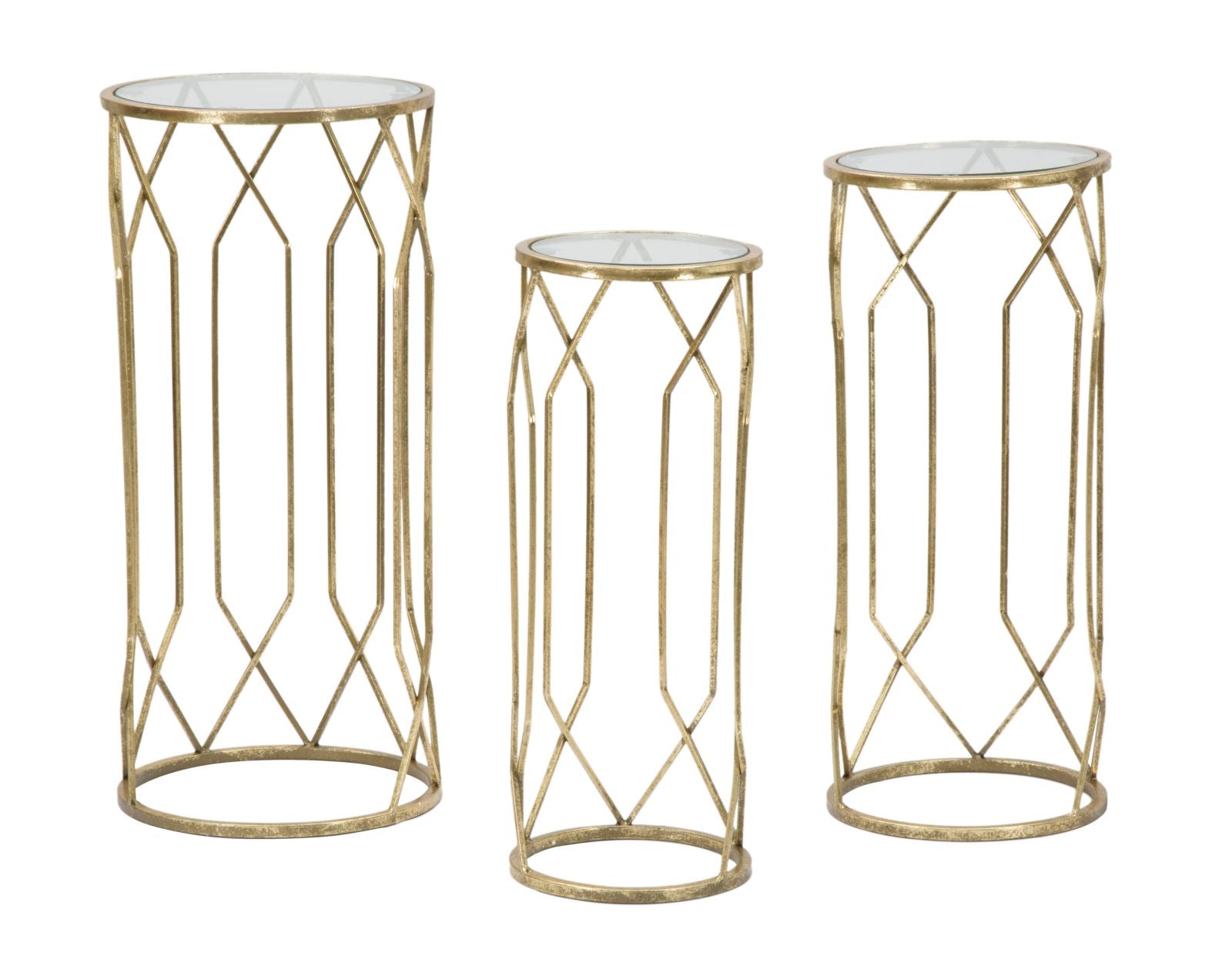Glam 3 x sideborde, guldfarvet, metal  -  32x71 og 28x65 og 23x61 cm