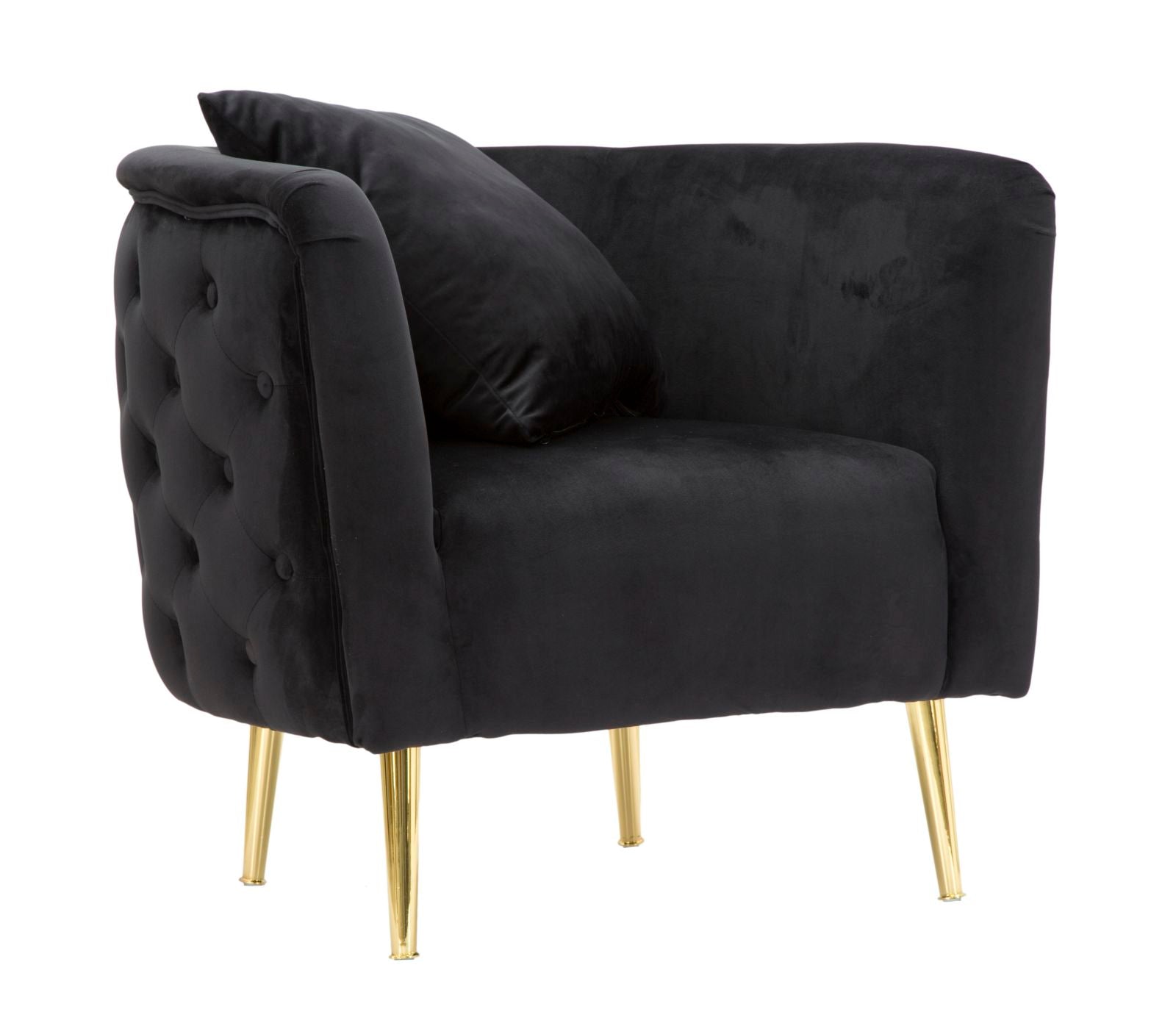 Glam stol i sort i træ, stof og metal  -  76x74x71 cm