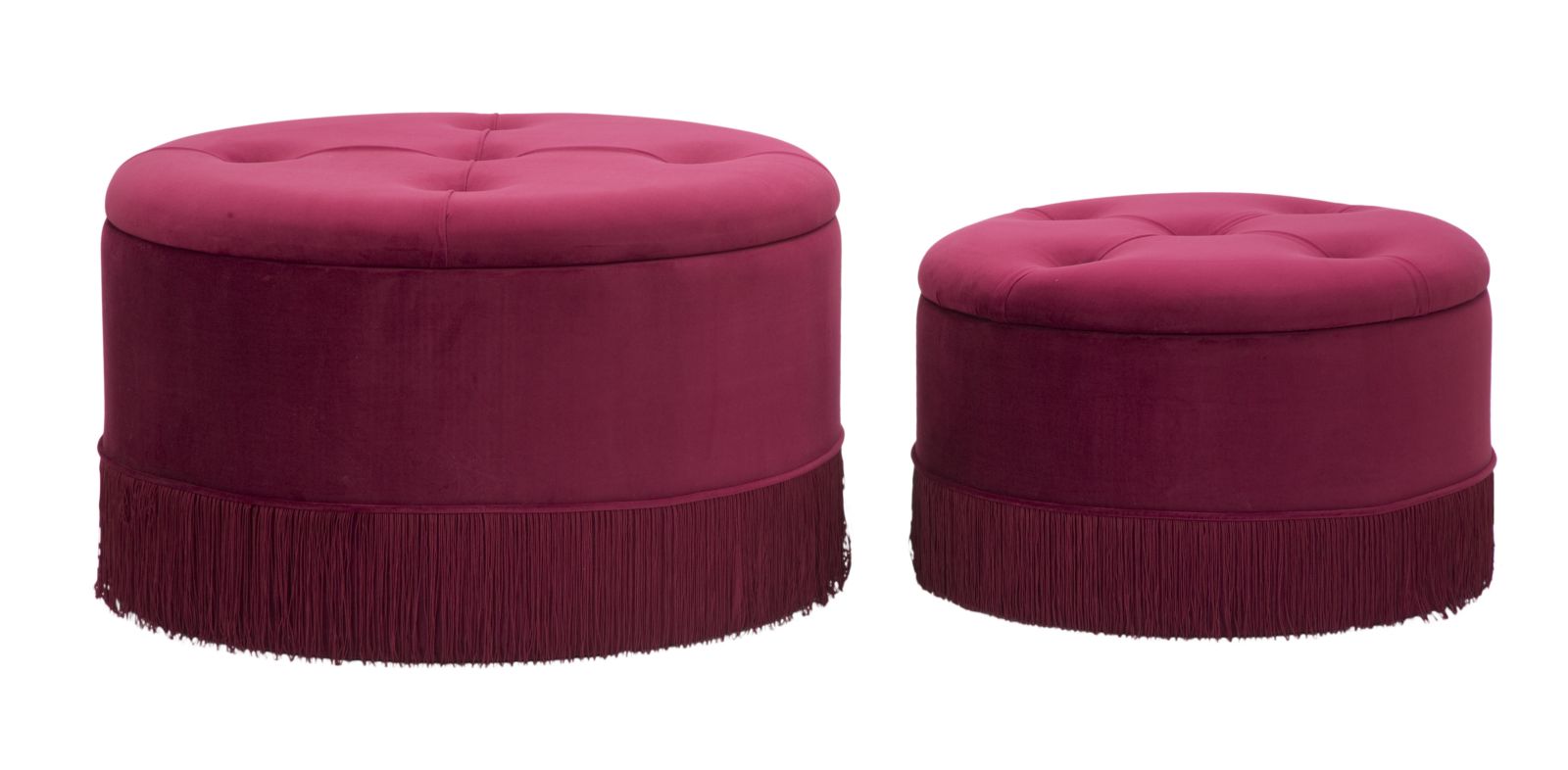 Glam taburet i træ, skum og polyester  -  71x41 55x33 cm
