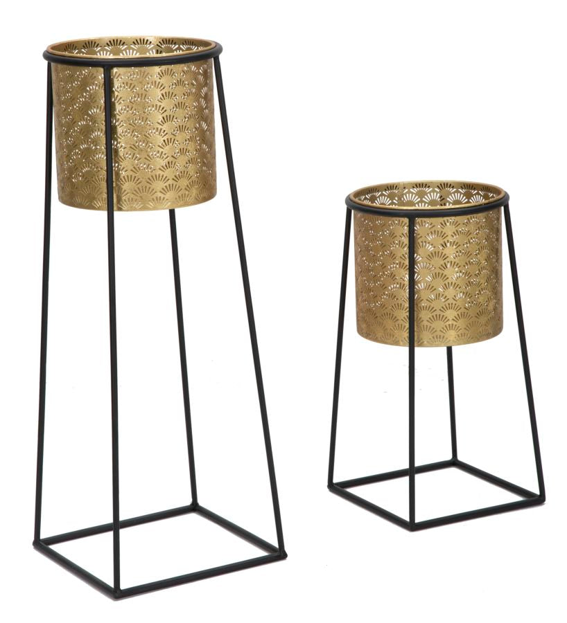 Glam plantestativer i guldfarve, metal  -  26x70 og 23x45 cm
