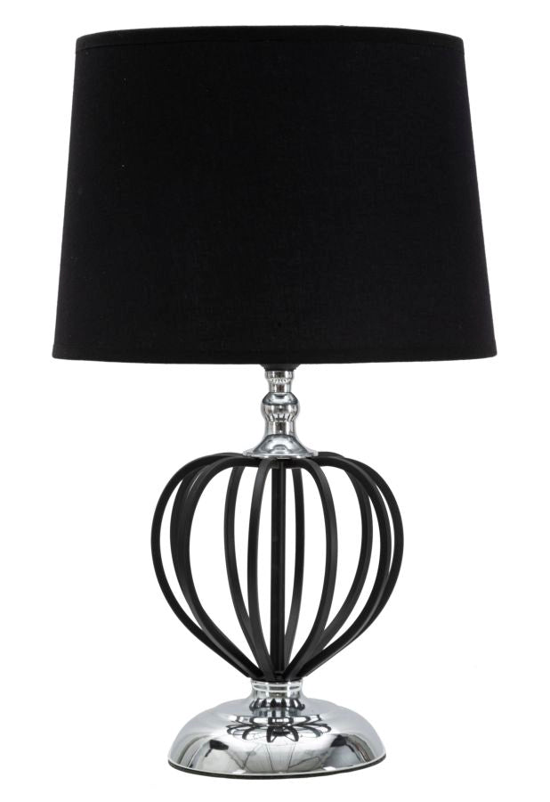 Glam bordlampe i sort, metal, pvc og stof  -  28x44x5 cm