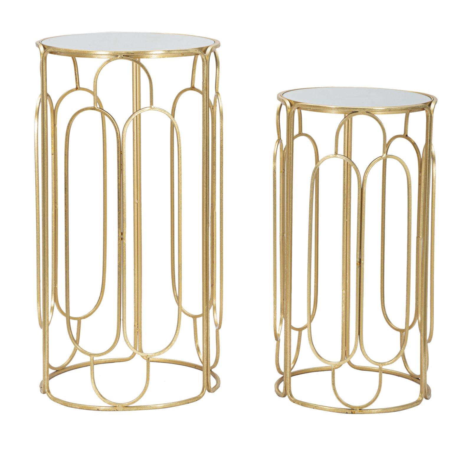 Glam plantestativer i guldfarve, metal og glas  -  36x5x70 og 31x60 cm