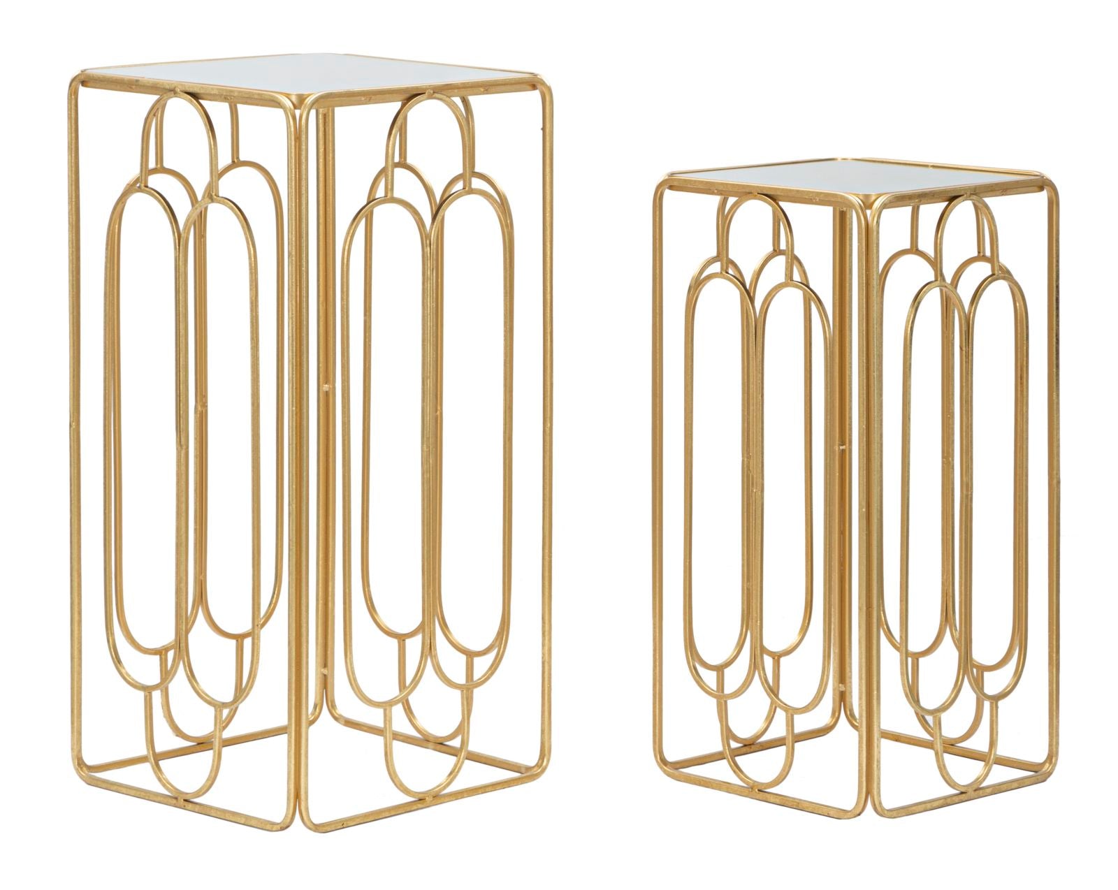 Glam plantestativer i guldfarve af jern og spejl  -  34x34x70 29x29x60 cm