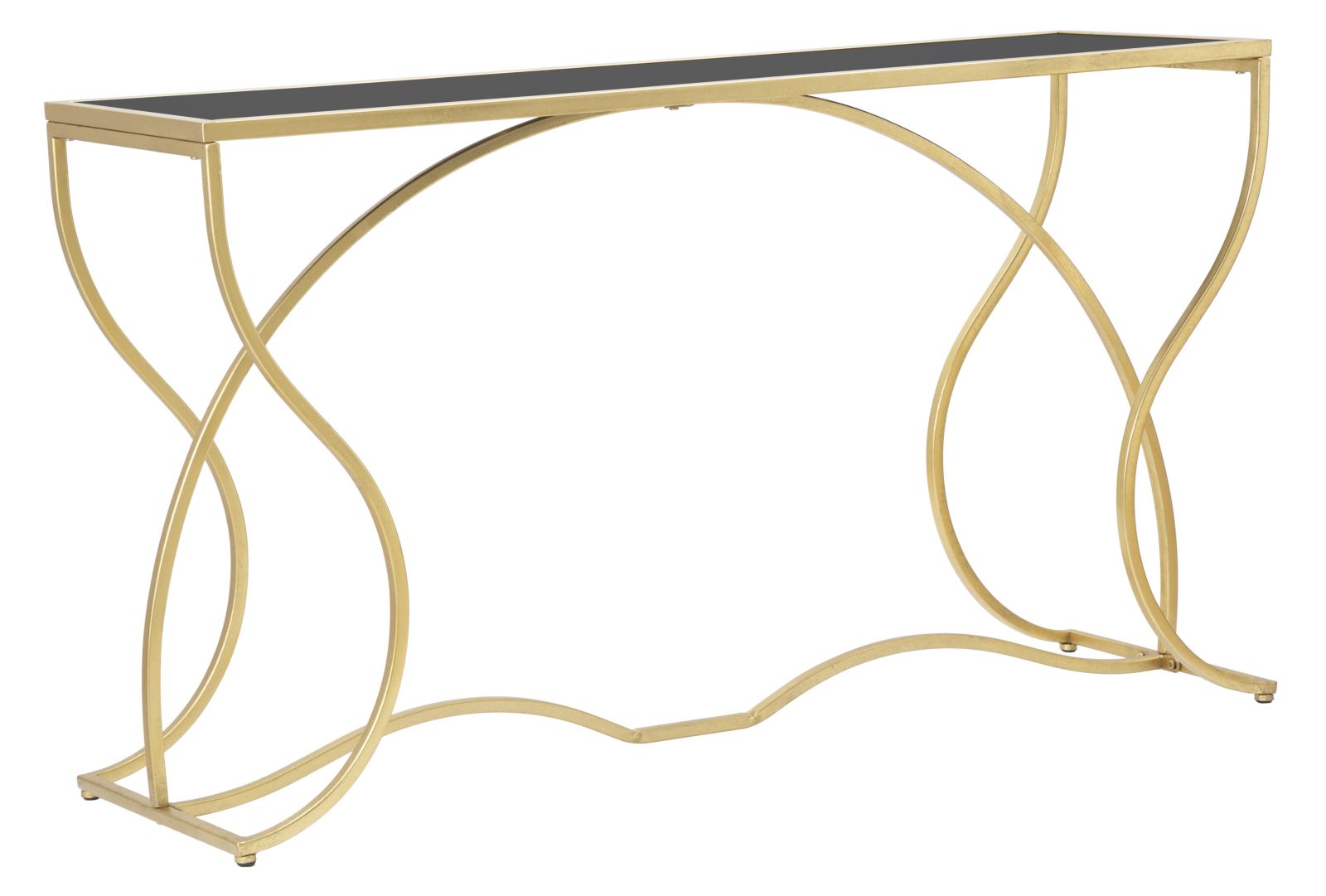 Glam konsolbord i guldfarve, metal og glas  -  130x40x75 cm