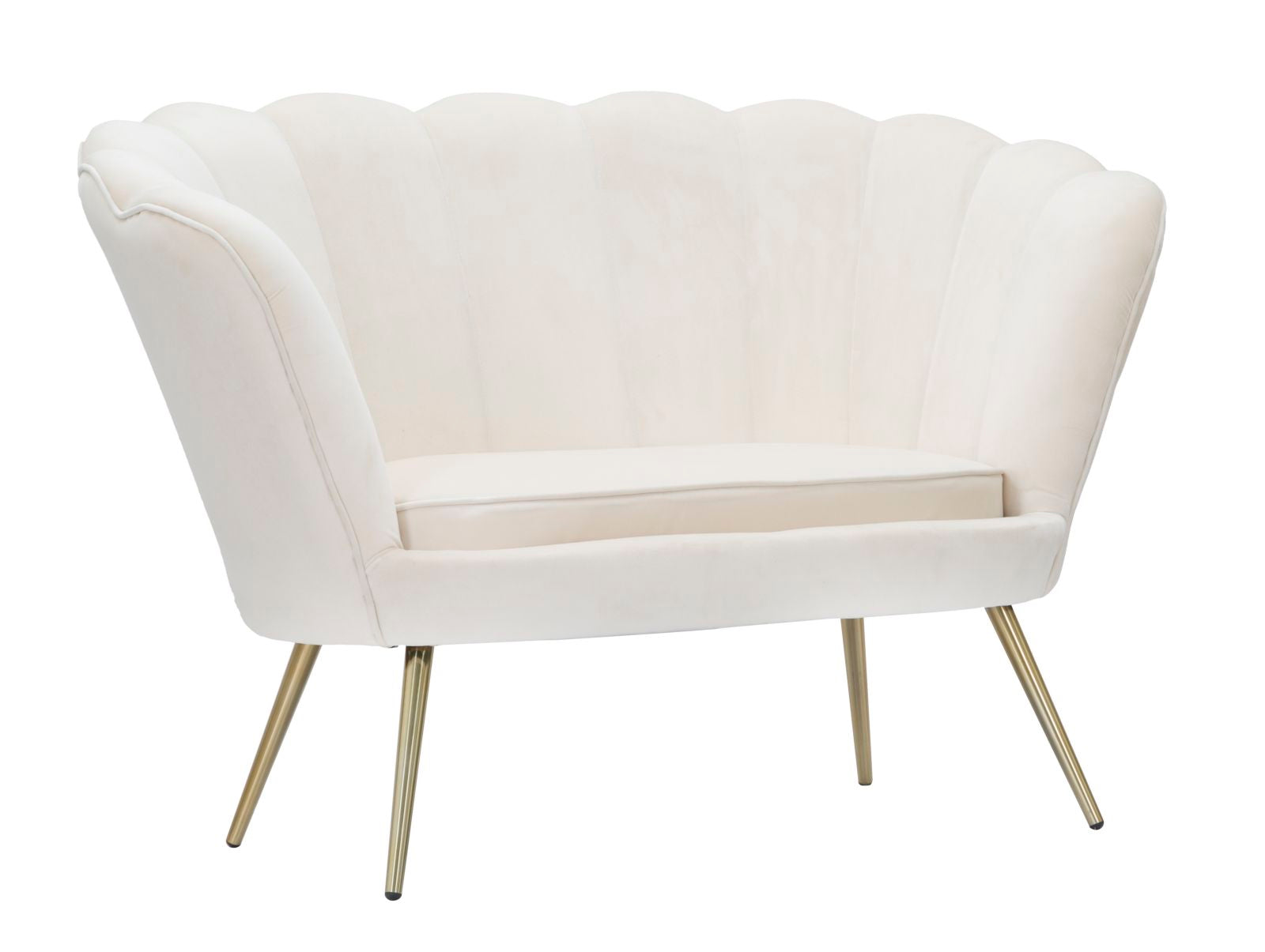 Glam sofa i creme-hvid, stof og metal  -  130x74x84 cm