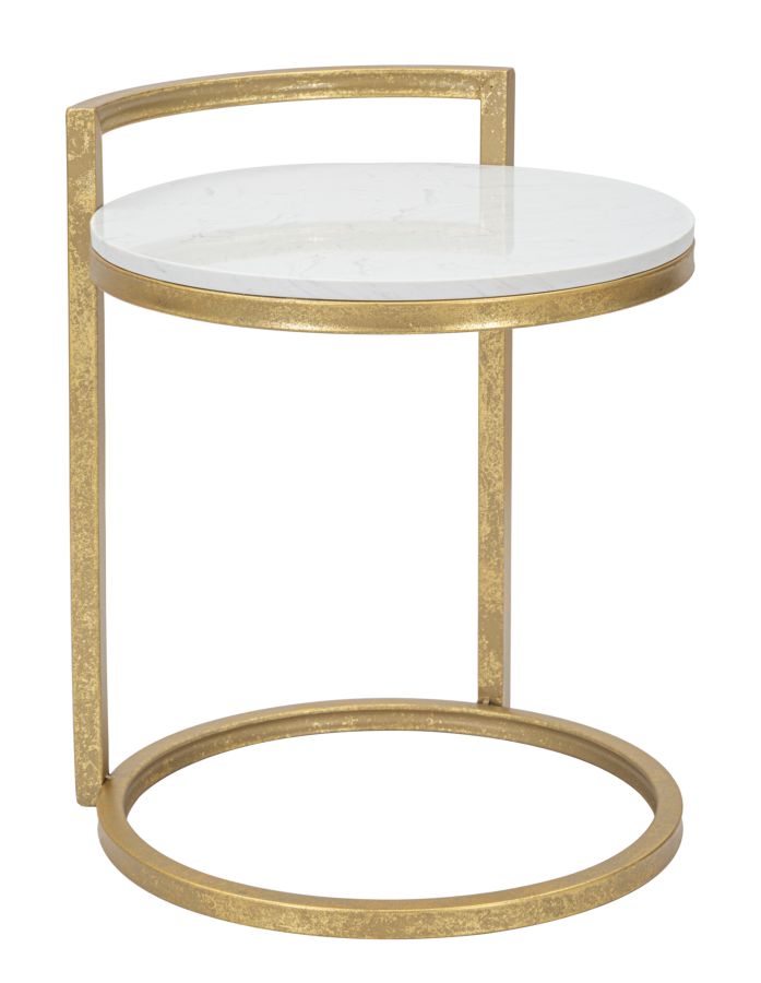 Glam bord i guldfarve, metal og kunstig marmor  -  40x43x50 cm