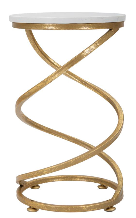 Glam bord i guldfarve, jern og marmor  -  27x5x47 cm