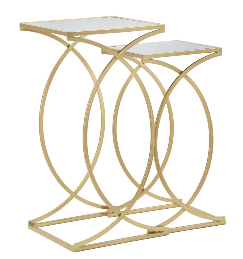 Glam borde i guldfarve, metal og MDF  -  35x35x70, 30x30x60 cm