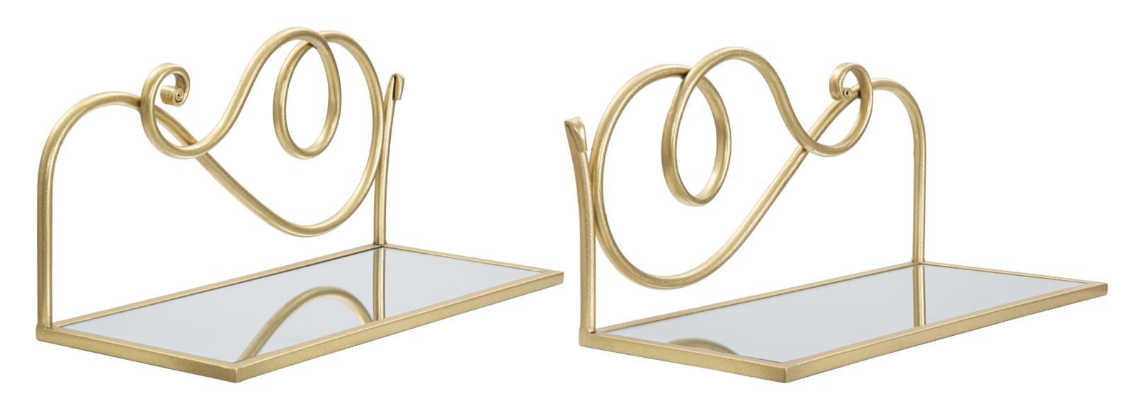 Glam hylde i guldfarve, jern og MDF  -  41x5x18 20x5 cm