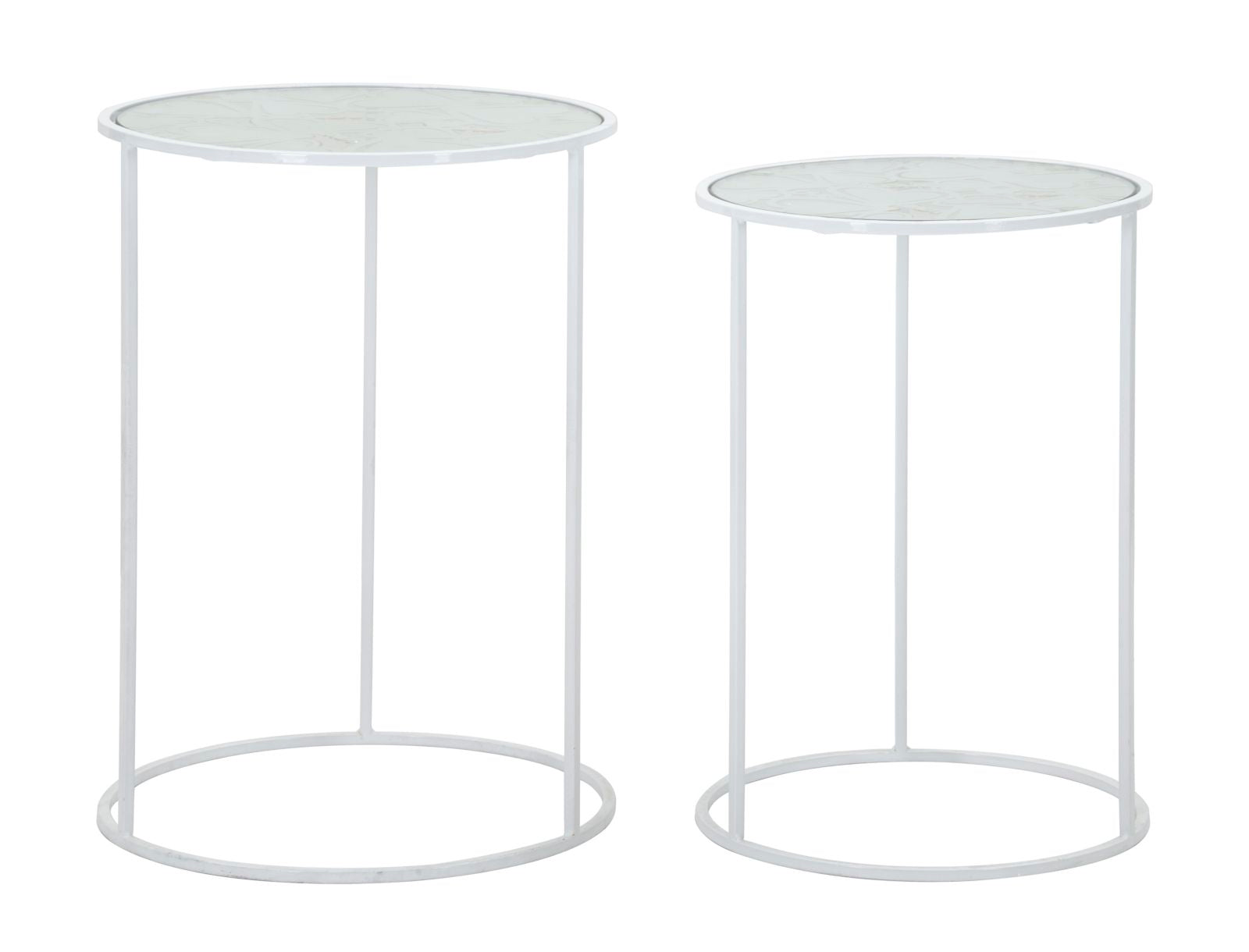 Glam bord, hvid, metal og glas  -  43x60 38x55 cm