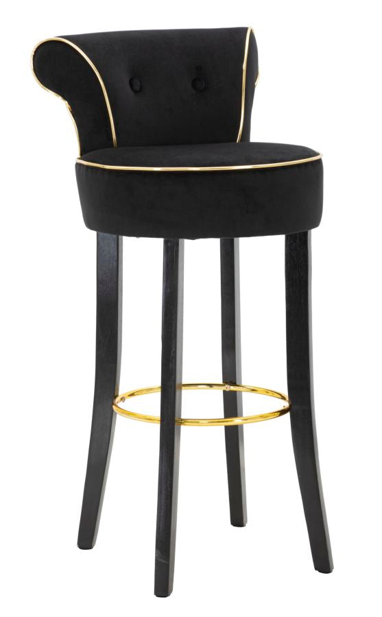 Glam barstol i sort, mdf, fyrretræ, stof  -  46x48x96 cm
