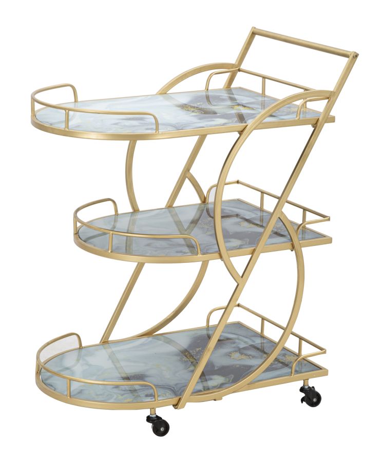 Glam rullevogn med guldfarve i jern, mdf og glas  -  71x45x5 84x5 cm