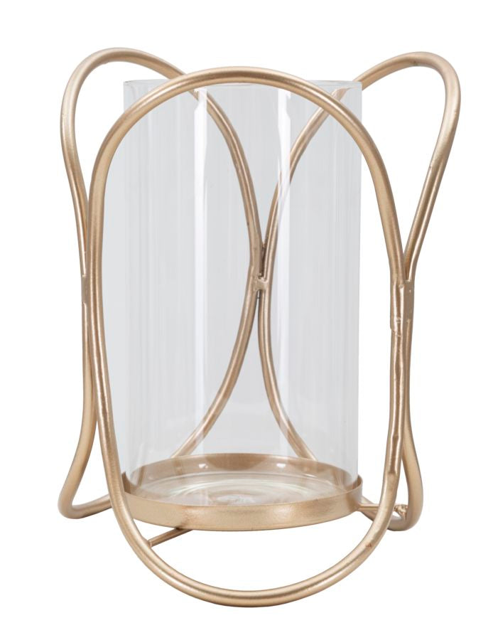 Glam lysestage i jern og glas  -  16x21x5 cm