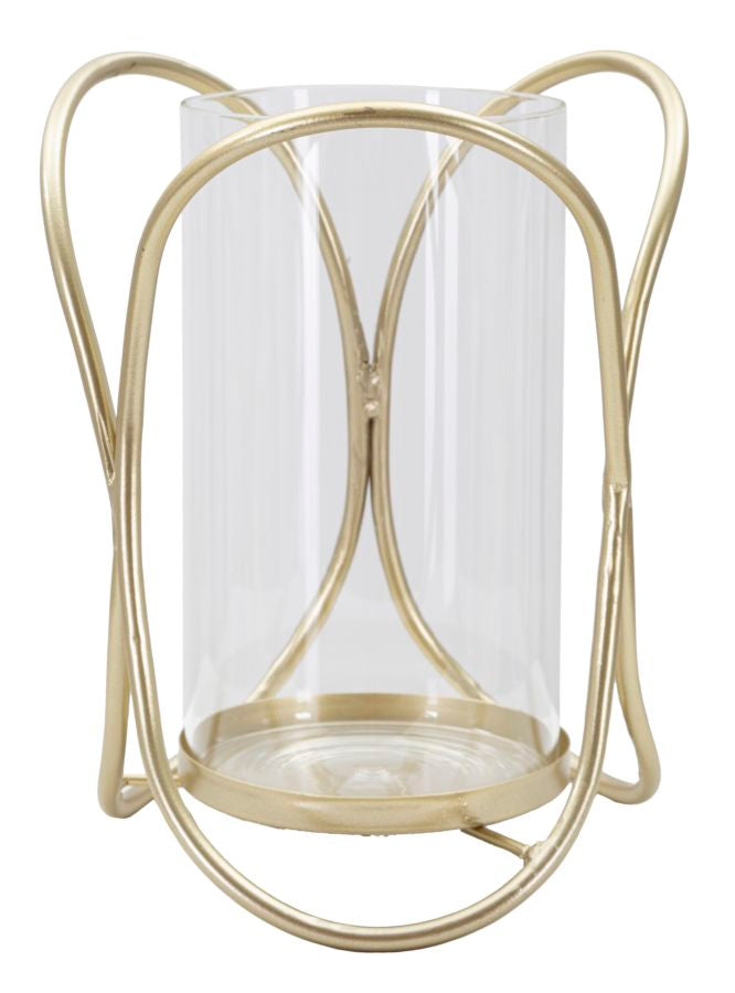 Glam lysestage i guldfarve, jern og glas  -  16x21x5 cm