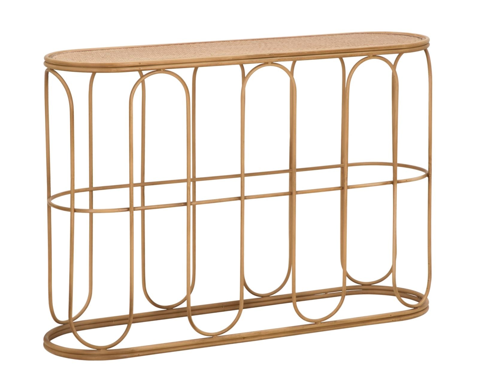 Boho chic konsolbord i jern og rattan  -  110x32x77 cm