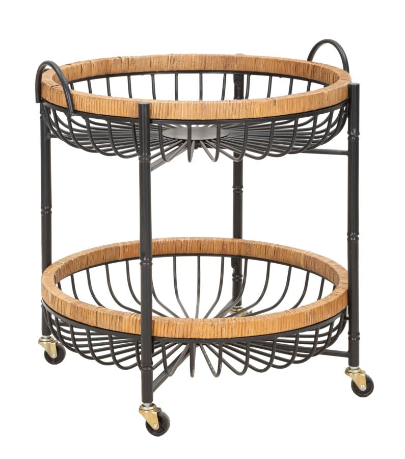 Boho chic sidebord i jern og rattan  -  57x55x5 62x5 cm