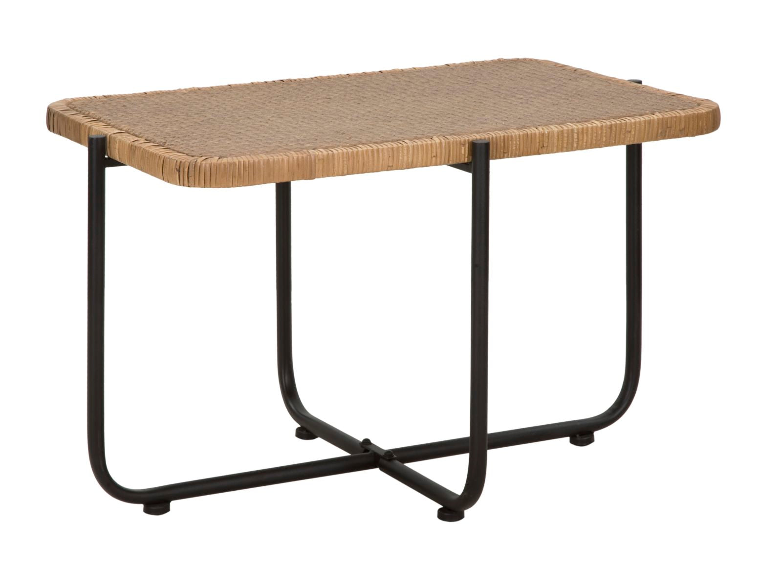 Boho chic bord i jern og rattan  -  75x55x46 cm