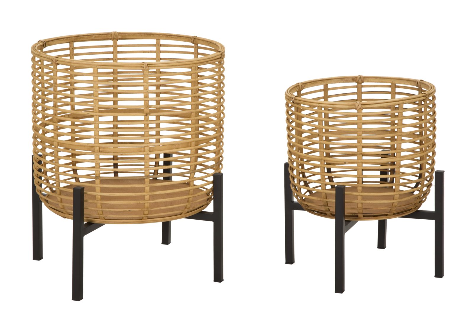 Boho chic vaser i rattan og jern  -  41x47 og 33x39 cm