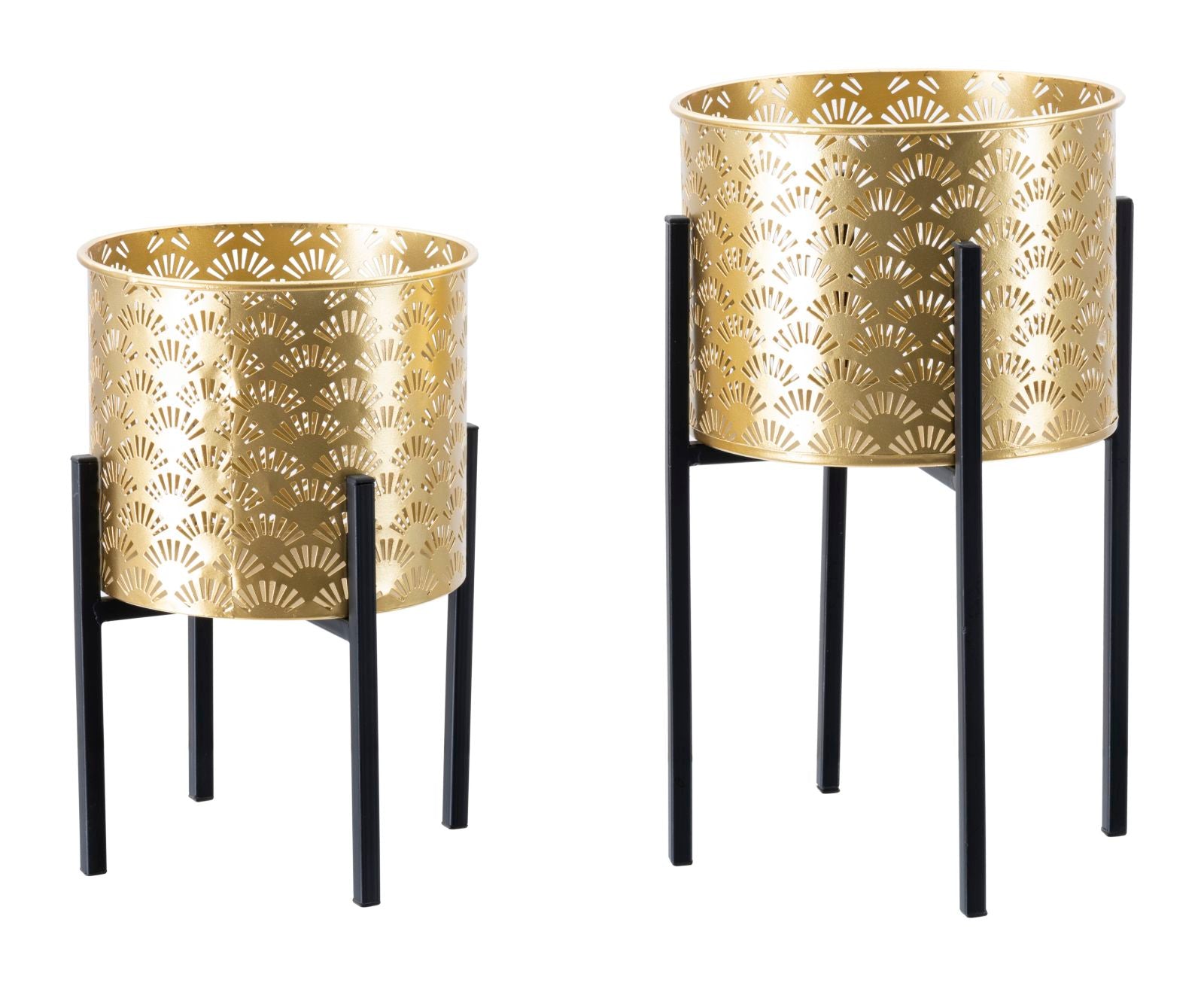 Glam vaser i guldfarve, metal  -  21x38 og 19x28 cm