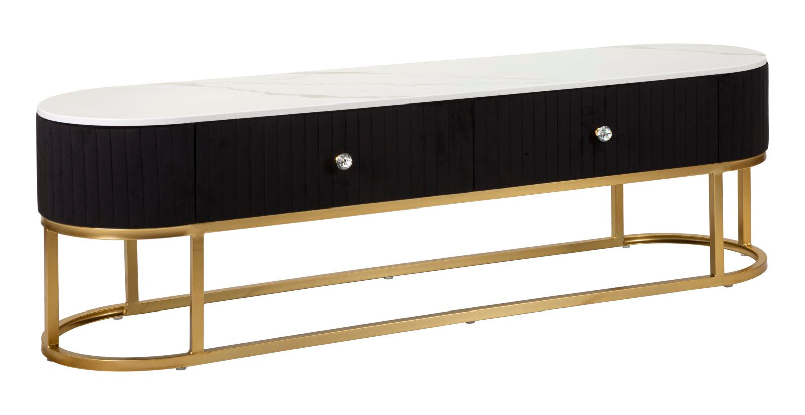 Glam tv-møbel / tv-bord i metal, træ, stof  -  150x42x45 cm