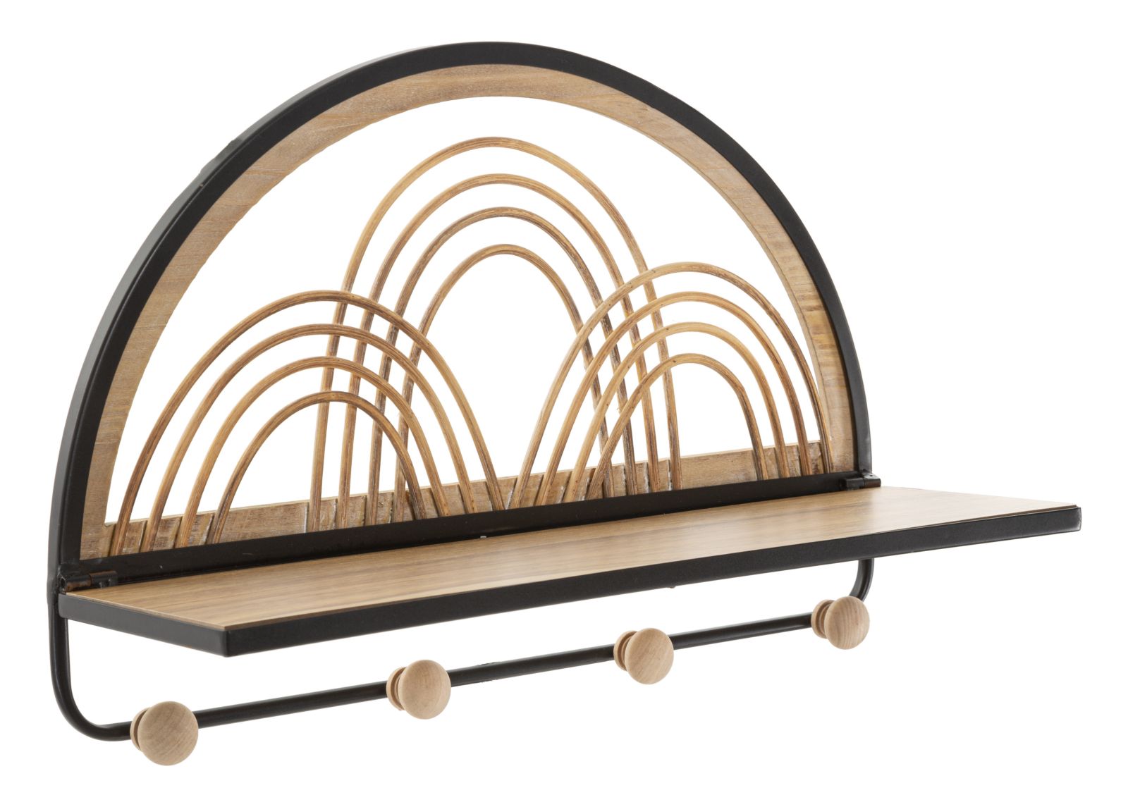 Boho chic hylde i sort, mdf, rattan, træ  -  46x15x5 cm