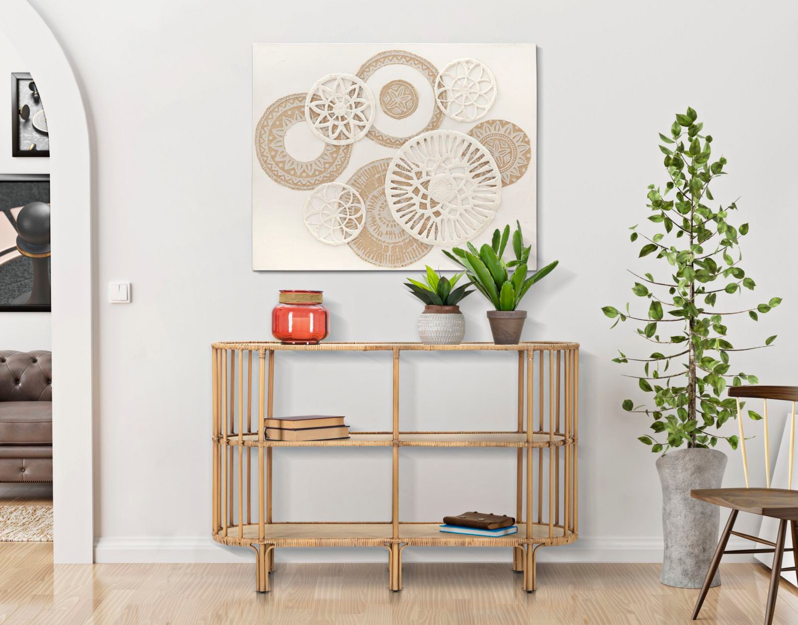Boho chic konsolbord, rattan  -  120x37x5 cm