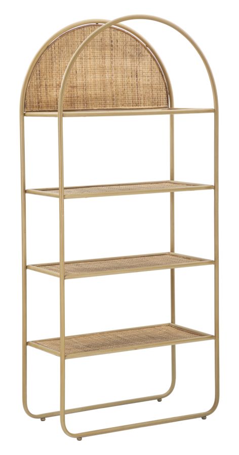 Boho chic reol, rattan og metal  -  80x40x180 cm