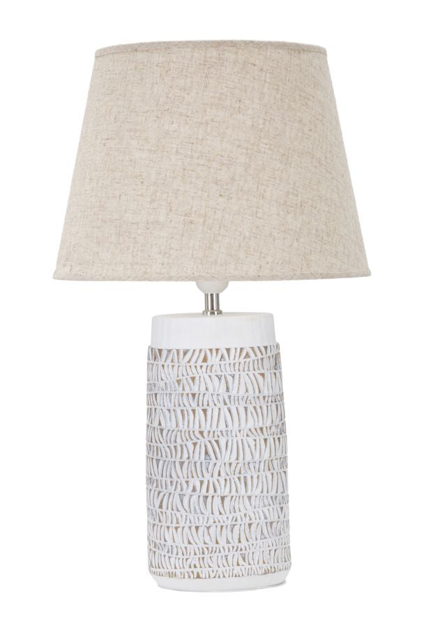 Boho chic bordlampe i hvid, polyresin, metal og stof  -  35x60x5 cm