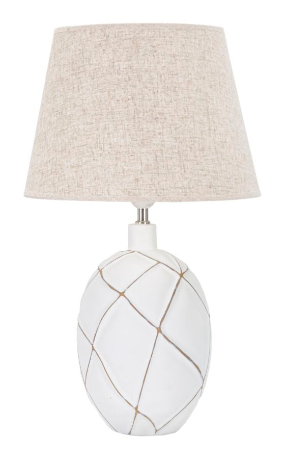 Boho chic bordlampe i hvid, polyresin, metal og stof  -  35x60 cm