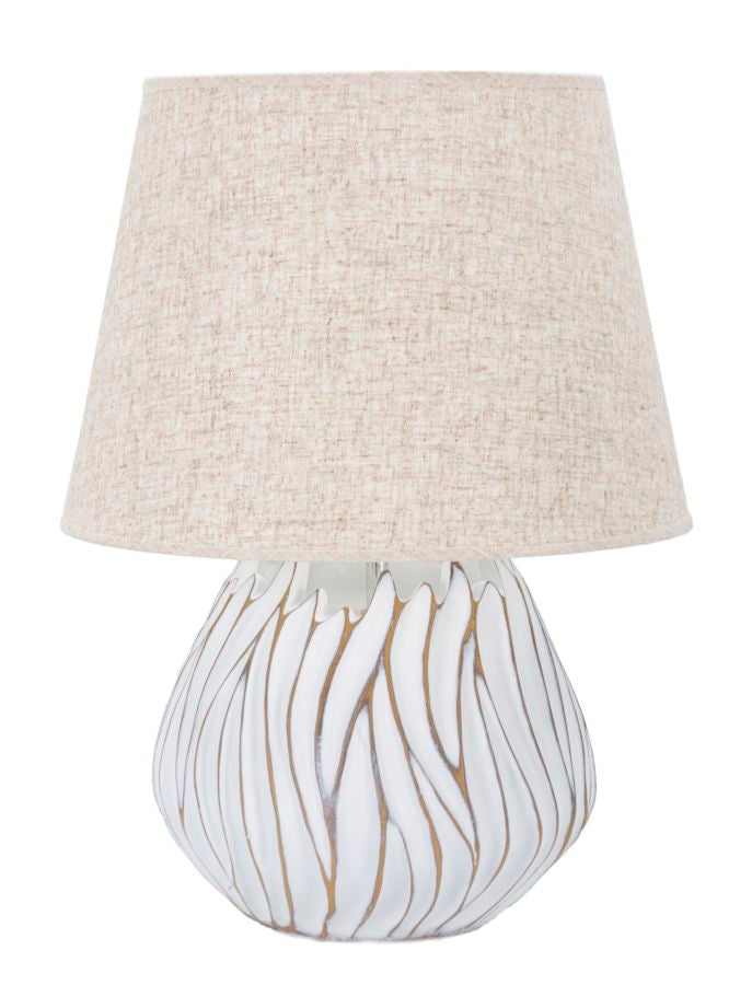 Boho chic bordlampe i hvid, polyresin, metal og stof  -  35x48 cm