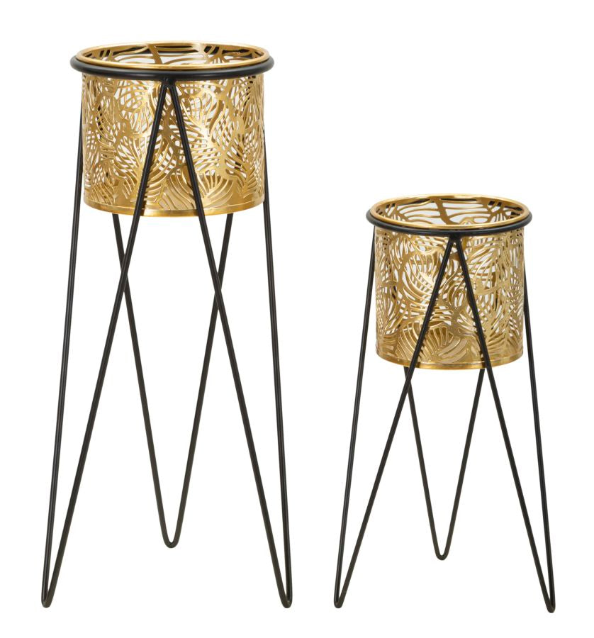 Glam vaser i guldfarve, metal   -  21x20x46 og 18x18x32 cm