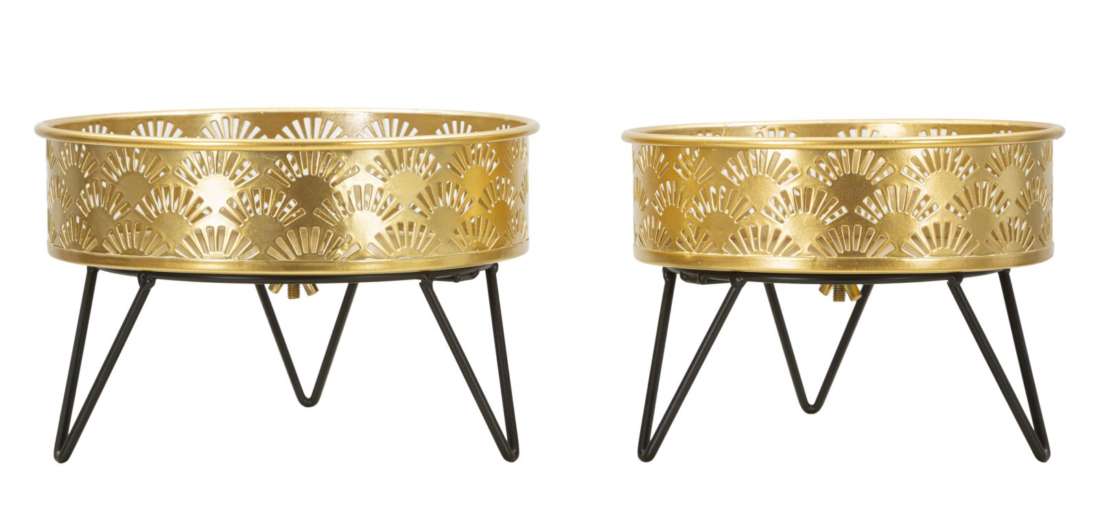 Glam vaser i guldfarve, metal   -  20x5x13 og 18x13 cm
