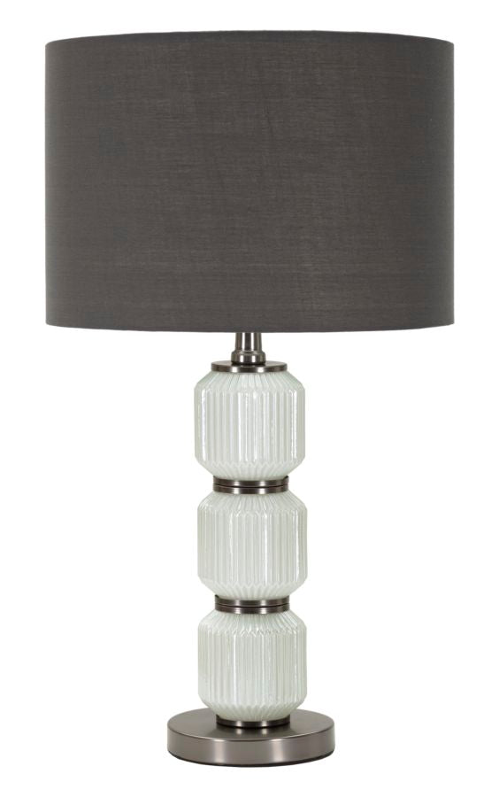 Bordlampe i glas, jern og stof  -  32x5x57 cm