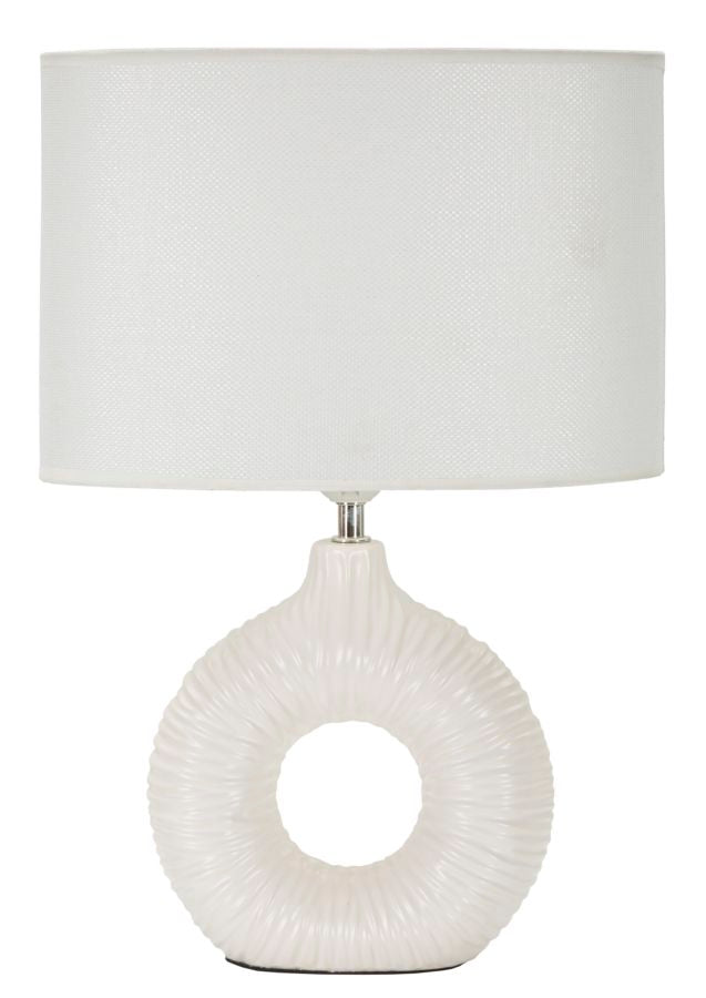 Bordlampe i hvid, keramik, jern og stof  -  28x5x15 cm