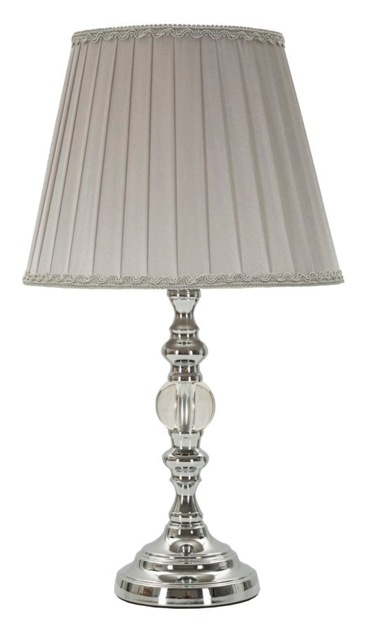 Glam bordlampe, sølvfarvet metal, glas, stof  -  25x46 cm