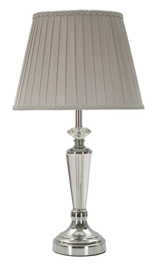 Glam bordlampe i sølvfarve, metal, glas, stof  -  30x56 cm