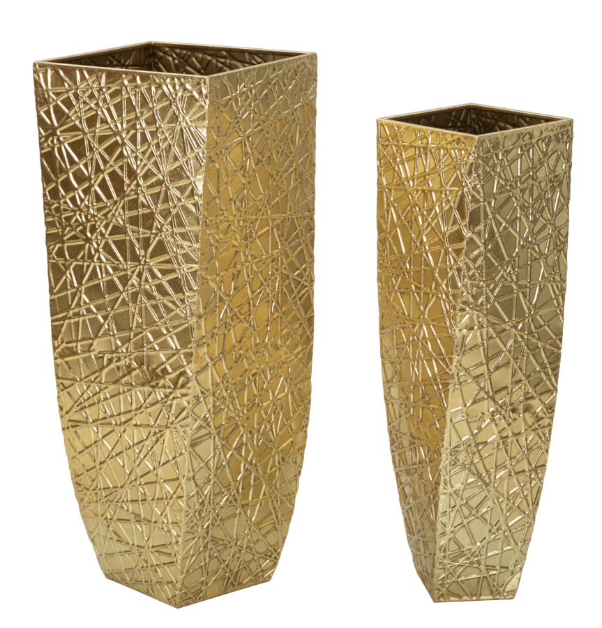 Glam vaser i guldfarve af jern  -  34x34x90 og 25x25x78 cm