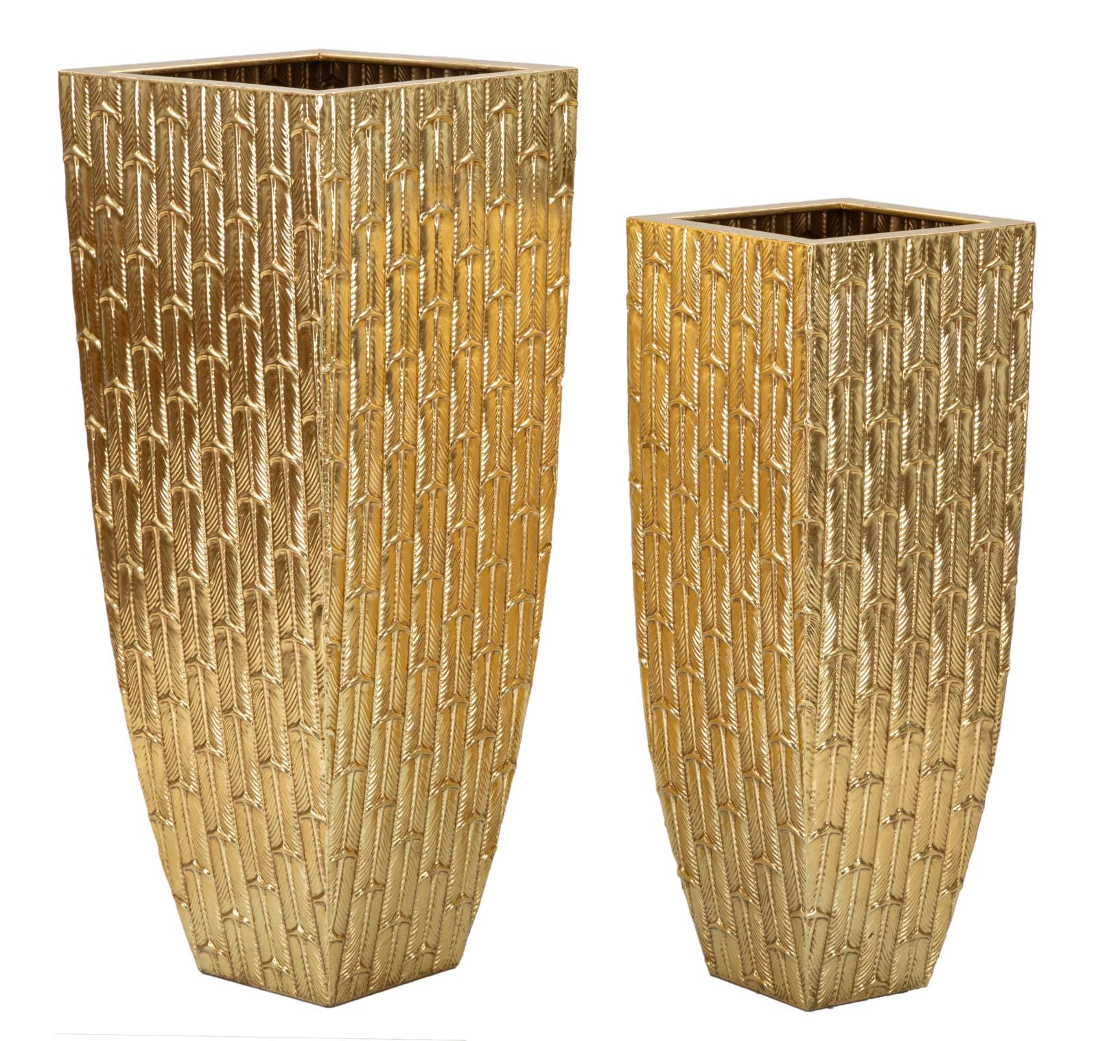 Glam vaser i guld, metal  -  40x40x99 og 32x32x84 cm