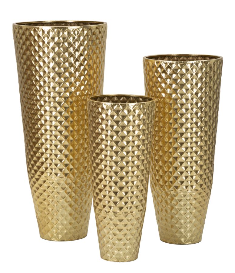 Glam  3 x vaser i guldfarve, metal  -  48x110, 40x93, 33x77 cm