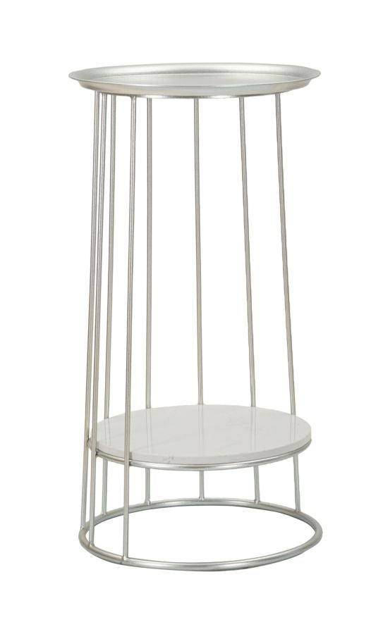 Glam bord i sølvfarve, metal og kunstig marmor  -  40x76 cm