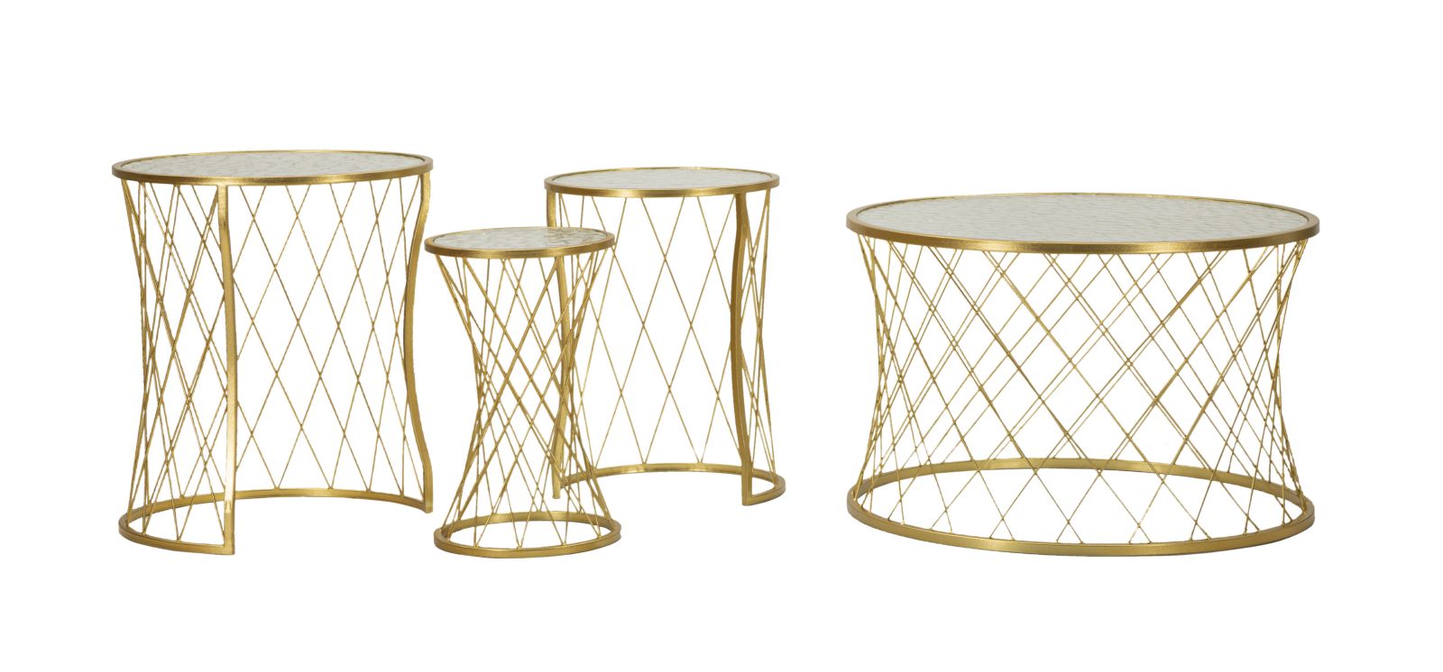 Glam borde, sæt med 4 styks, metal og glas  -  70x45 47x54x5 36x50 28x45 cm