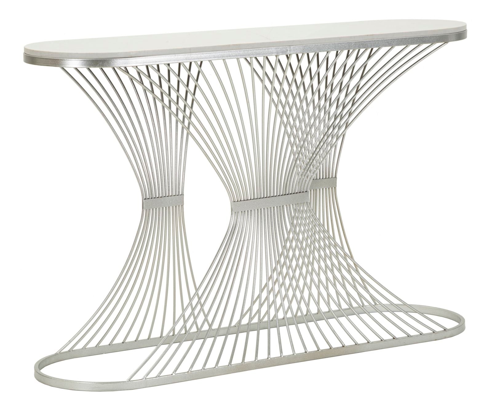 Glam konsolbord i sølvfarve, metal og kunstig marmor  -  120x35x79 cm