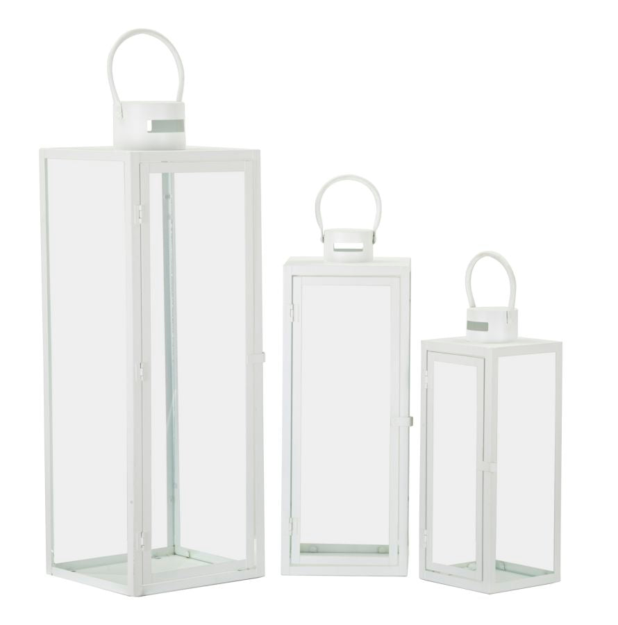 Glam lanterner i jern og glas  -  22x22x66 og 18x18x49 og 14x14x39 cm