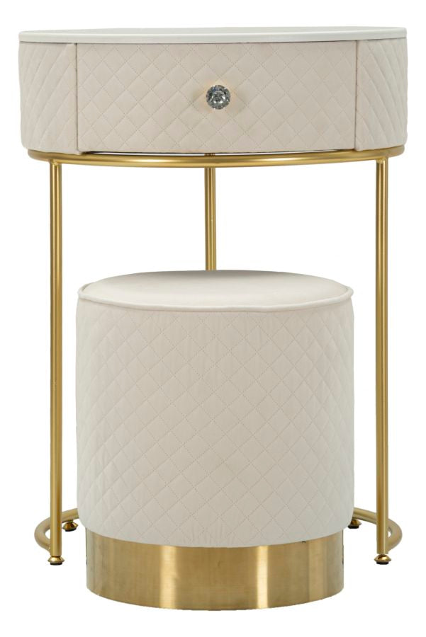 Glam bord i fyrretræ, mdf og metal, hvid med guldfarve  -  52x70 36x39 cm