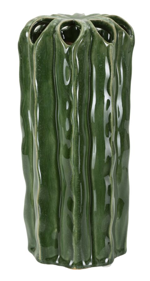 Smuk keramisk vase i grøn farve  -  11x5x23 cm