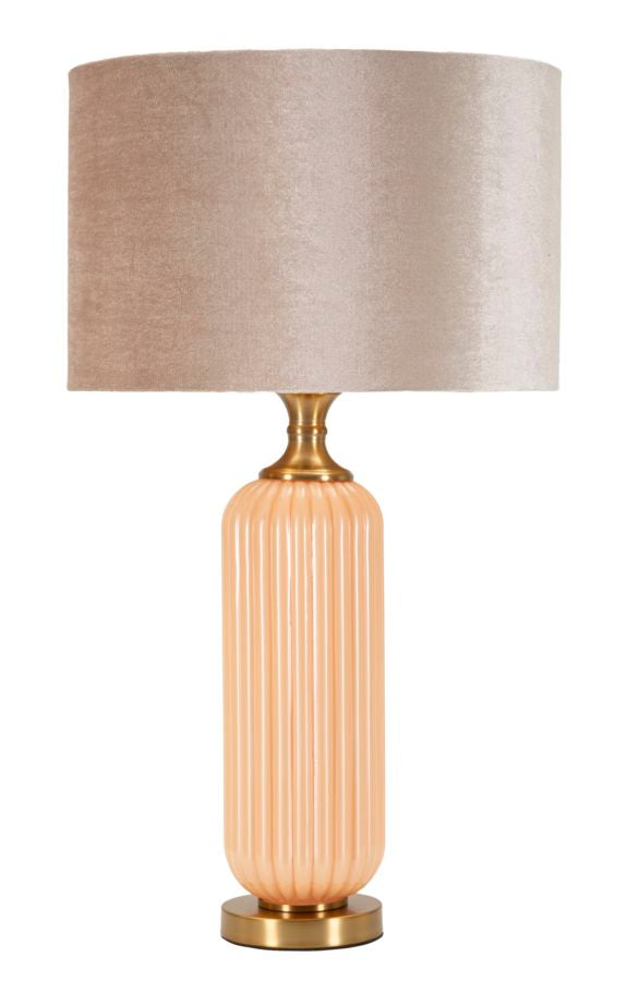 Glam bordlampe i guldfarve, glas, metal og stof  -  35x64 cm
